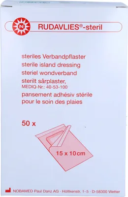 Produktbild von RUDAVLIES STERIL 15CMX10CM VERBANDPFLASTER, 50 St PFL