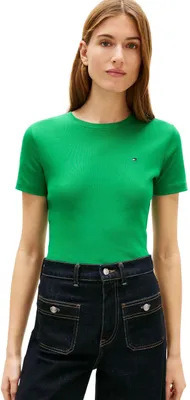 Productafbeelding van Tommy Hilfiger dames T-shirt met korte mouwen, model New Slim, ronde hals, kleur groen