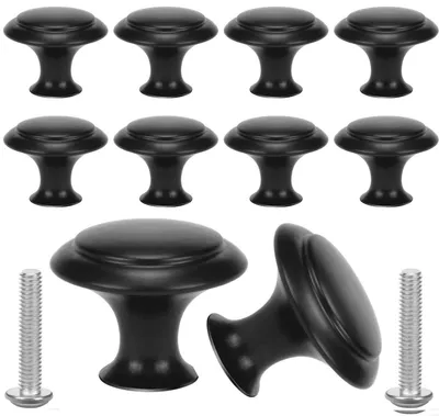 Produktbild von 10 schwarze Möbelknöpfe, Schrankknöpfe, Türknöpfe, Schrankknöpfe aus Edelstahl, mattschwarz, rund