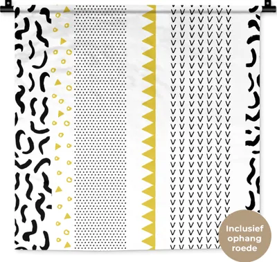 Produktbild von MuchoWow® Wandteppich Wandbehang Gelb - Schwarz - Weiß - Muster 60x60 cm Tapisserie Dekoration Wandtuch - Dekorationen - Wand Decke