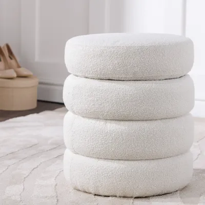 Produktbild von riess-ambiente Runder Hocker VOGUE 50cm creme weiß Bouclé Polsterhocker mit Stauraum Sitzhocker Polsterhocker