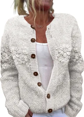 Produktbild von ASKSA Damen Weihnachts Strickjacke Weihnachtsjacke Weihnachten Cardigan Reindeer Weihnachtsmann Weihnachtspullover Sweat,C-Weiss,XXL