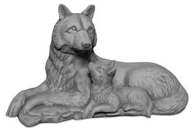Produktbild von Wölfin mit Welpen, Steinfigur, H. 23 cm, 9 kg, Grau, frostsicher für den Außenbereich