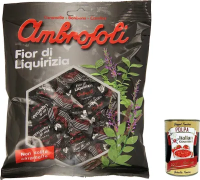 Produktbild von 3x Ambrosoli Caramelle Fior Di Liquirizia, Lakritzbonbons sweets 150g + italian Gourmet polpa 400g