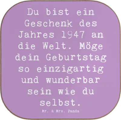 Produktbild von Mr. & Mrs. Panda Untersetzer für Gläser Spruch 1947 Geburtstag - Lavendeltraum - Geschenk, Erinnerung, Tassenuntersetzer, Geburtstagsgeschenk, des Jahres, Tassen, Coaster