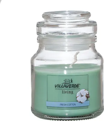 Produktbild von Villa Verde Duftkerze im Glas m. Deckel Fresh Baumwolle, Höhe: 7,8 cm, Ø 7 cm
