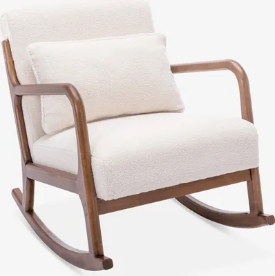 Produktbild von sweeek - Schaukelstuhl aus Holz und Bouclé-Stoff Skandinavisches Design - Creme