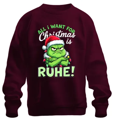 Immagine prodotto di All I Want For Christmas is RUHE Grinch Weihnachtsmütze lustig Unisex Felpa Pullover, Borgogna, L
