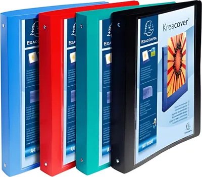 Zdjęcie produktu dla Segregator Exacompta z okładką Krea, format DIN A4, z okrągłymi pierścieniami, 4 okładki, grubość 700µ, średnica pierścieni 40mm, zestaw asortymentowy