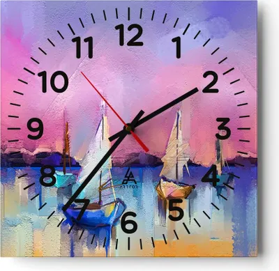 Produktbild von Wanduhr - Quadrat - Glasuhr - Segelboot See - 30x30cm - Schleichendes Uhrwerk - Lautlos - zum Aufhängen bereit - Dekoration Modern - Wanddekoration aus Glas - C4AC30x30-4099