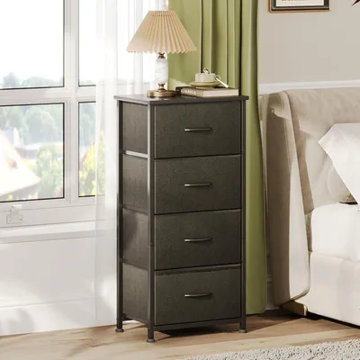 Obrázok produktu pre Úzka komoda 42x30x94 cm, 4 látkové zásuvky, kov a drevo, do spálne, čierna
