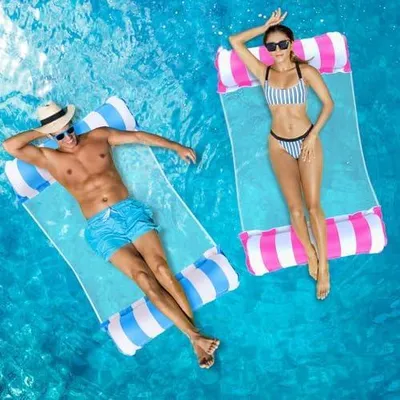Produktbild von Luftmatratze Pool Zubehör Spaß, 2 Stück Luftmatratze Wasser Hängematte, 4 In 1 Aufblasbare Wasserhängematte Erwachsene und Kinder, Wasser Hängematte Luftmatratze Pool Schwimmbad Strand