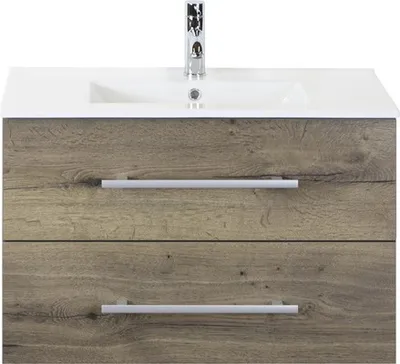 Produktbild von Badmöbel-Set Sanox Stretto BxHxT 81 x 52 x 39 cm Frontfarbe tabacco mit Waschtisch Keramik weiß