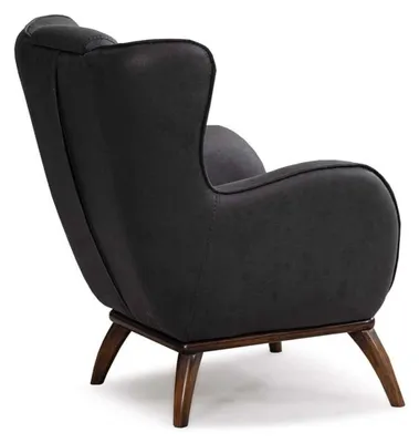 Immagine prodotto di Divano a tre posti in pelle beige, con cuscini, poltrona nera, design moderno