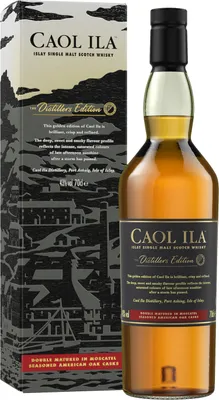 A bottle of Caol Ila Distillers Edition whisky and its packaging.
