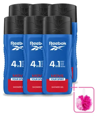 Produktbild von 6 x Reebok Move Your Spirit 4-in-1 Duschgel - 400 ml - Sparpackung - 6 Stücke