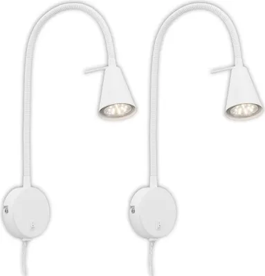 Obrázek produktu pro LED světlo na stěnu světlo na čtení sada 2 teplých bílých flexibilních ramen s vypínačem