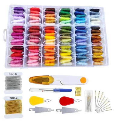 Produktbild von Stickgarn Kreuzstichfaeden, 108 Farben Stickgarne mit Organizer Aufbewahrungsbox Stickgarn Armband String Stickset Kreuzstichwerkzeuge