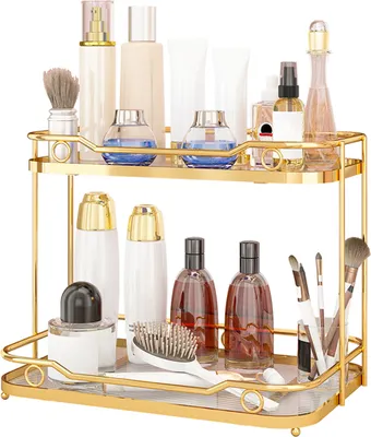 Produktbild von Heikoeco® Schminktisch Organizer, Luxus-make up Organizer,organizer,make up organizer,schminktisch aufbewahrung,  (Süßes Gold, 2 Ebenen)