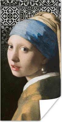Produktbild von MuchoWow® Poster Mädchen mit Perlenohrring - Vermeer - Kacheln 60x120 cm - Wandschmuck