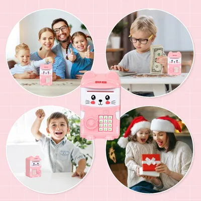 Produktbild von Mini-ATM-Sparschwein für Kinder ohne Passwort - Mit digitaler Tastatur - Für Münzen und Banknoten - Geburtstagsgeschenk für Kinder von 3-12 Jahren