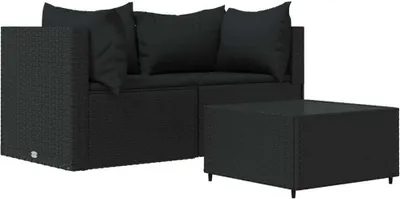 Produktbild von vidaXL 3-tlg. Garten-Lounge-Set mit Kissen Schwarz Poly Rattan