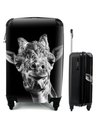 Produktbild von MuchoWow® Koffer Handgepäck Trolley Rollkoffer Kleine Reisekoffer mit 4 Rollen - Giraffe - Tier - Schwarz - Weiß - Cabin Size < 55x40x23 cm & 55x40x20 cm - Fotokoffer - Kabinenkoffer - Boardgepäck - Reise-Box - Reisekoffer - Reisegepäck - Koffer mit Bild - Trolley für Kinder
