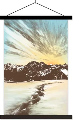 Produktbild von MuchoWow® Textilposter Berg - Strand - Meer 40x60 cm mit schwarzem Rahmen - Wanddekorationen