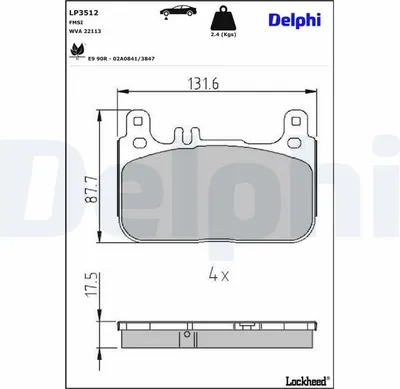 Produktbild von DELPHI Bremsbeläge Satz Vorne Bremsklötze passend für MERCEDES-BENZ S-Klasse Limousine (W222, V222, X222) LP3512