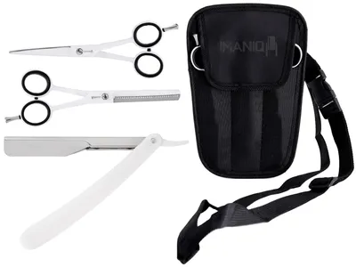 Produktbild von Friseur-Barbier-Set mit Friseurscheren, Haarschneidemaschine, Rasiermesser, Trimmer, Etui für Haar- und Bartpflege im Salon
