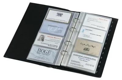 Produktbild von SIGEL VZ204 Visitenkarten-Ringbuch, Leder Torino, schwarz, mit 20 Sichthüllen, Register A-Z, 4-Ring-Mechanik