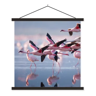 Produktbild von MuchoWow® Textilposter Flamingo - Vogel - Wasser - Rosa 90x90 cm mit schwarzem Rahmen - Magnetisches