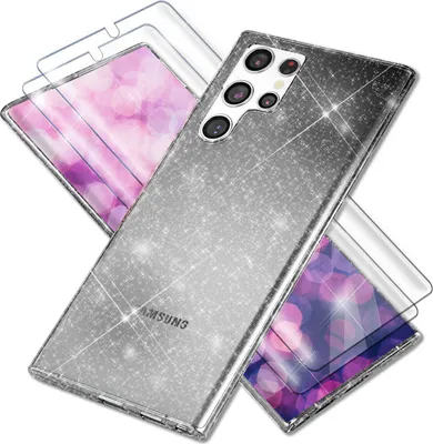 Produktbild von Glitzer Hülle für Samsung Galaxy S23 Ultra, 2x Displayschutz Folie Schwarz