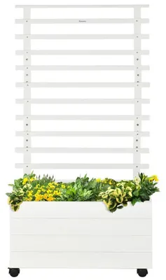Obrázek produktu pro Vyvýšený květináč s opěrnou konstrukcí pro popínavé rostliny a kolečky | Barva: bílá | Rozměry: 76 x 30 x 155 cm