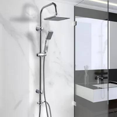 Produktbild von sanicomfort Duschsäule/Duschpaneel "FINE SHOWER" in chrom inklusive Kopf- und Handbrause, Brauseschlauch 150 cm