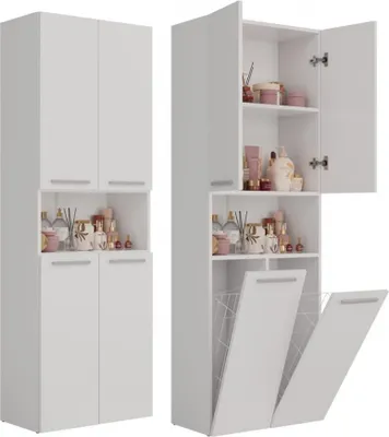 Produktbild von BDW Badezimmerschrank, 2 Wäschekorb, 2 Türen 174x60x30, Weiss