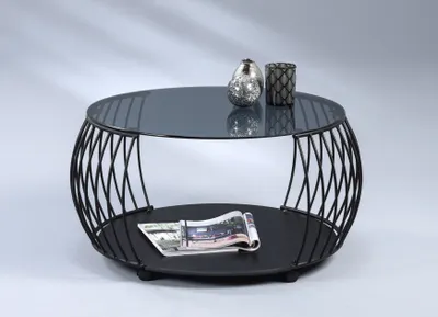 Produktbild von M2 Kollektion Couchtisch - Grauglas - Metallgestell - Ø 80 cm - mit Rollen