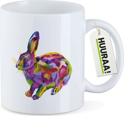 Produktbild von Huuraa Kaffeetasse Hase Colorful 330ml Weiß Keramik Kaffeebecher Geschenkidee