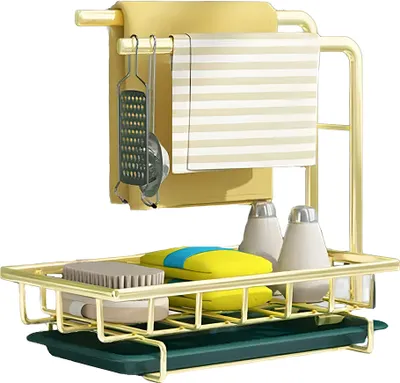 Produktbild von Heikoeco® Spülbecken Organizer, kitchen sink organizer,organizer küche  ,mit Schwammhalter & 2 Lappenhalter & Abnehmbare Abtropfschale(Stehend)