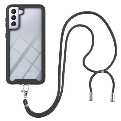 Produktbild von Samsung Galaxy S21 FE 5G Handykette Hülle, Transparente TPU Bumper Ganzkörper Schutzhülle mit Kordel zum Umhängen Necklace Schlüsselband für Samsung S21 Schwarz