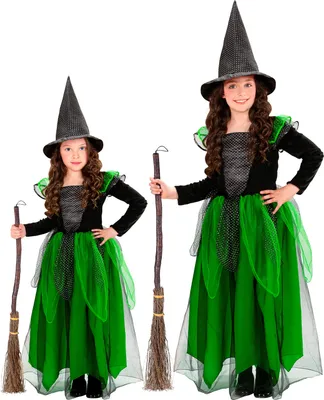 Productafbeelding van Heksenkostuum, zwart en groen, Halloween, maat: 158