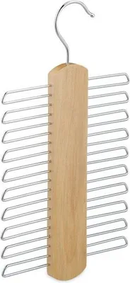 Obrázek produktu pro Věšák na kravaty, úložný prostor pro 20 kravat, věšák na kravaty do skříně, otočný háček o 360°, dřevo, přírodní barva