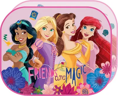 Produktbild von Tataway Disney Princess Seiten-Sonnenschutz fürs Auto, 44 x 35 cm, Paar – Sonnenschutz für Mädchen mit Jasmin-, Rapunzel-, Belle- und Arielle-Grafiken auf rosa Hintergrund