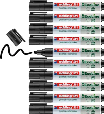 Image de edding 21 EcoLine Marqueur permanent noir 1,5 - 3,0 mm, 10 pcs.