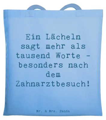 Produktbild von Mr. & Mrs. Panda dokumententasche Spruch Zahnärztin Lächeln - Sky Blue - Geschenk, Berufsgestaltung, Tasche, kreative Geschenke, Dankeschön, strahlendes, Tote Bag, Beruf