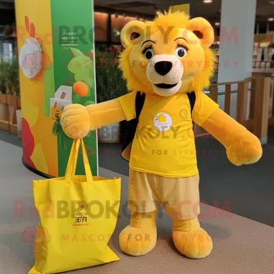 Produktbild von Zitronengelber REDBROKOLY Löwe Maskottchen kostüm mit Bluse und Tragetaschen