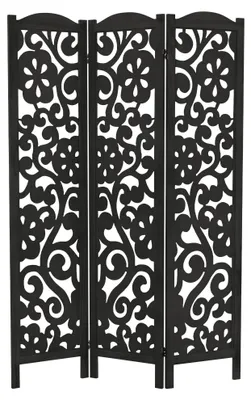 Produktbild von ML-Design Paravent Raumteiler 3-teilig Yokohama Schwarz 172x121cm, aus Holz, Faltbarer Raumtrenner Innen, freistehend, Trennwand 3 Paneele, Stellwand