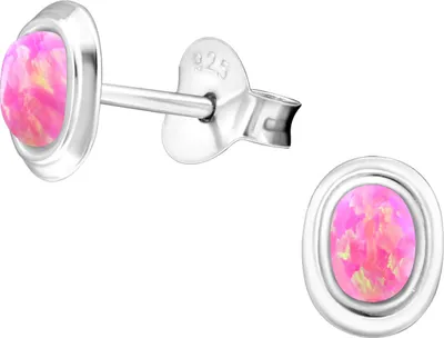 Produktbild von Ohrringe Ohrstecker 925 Sterling Silber synthetischer ovaler Opal 6x5mm in verschiedenen Farben Farbe - Pink