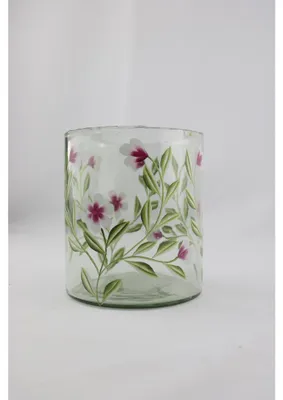 Obrázok produktu pre Váza zo skla s ružovými kvetmi 13x13x15cm