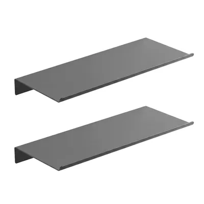Zdjęcie produktu dla 2 sztuki aluminiowych półek ściennych, 40 x 12 cm, metalowe półki łazienkowe z podwyższonym brzegiem, półki montowane na ścianie, idealne do kuchni, sypialni i biura, kolor: szary